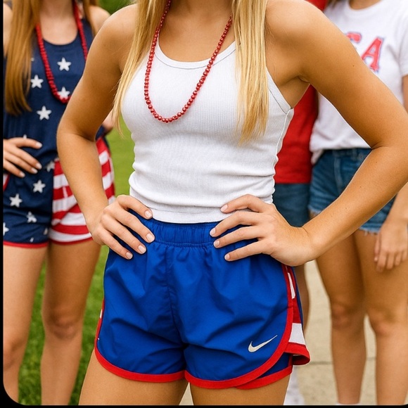 Red white and blue July Nike athletic running shorts size m swoosh - Picture 1 of 8